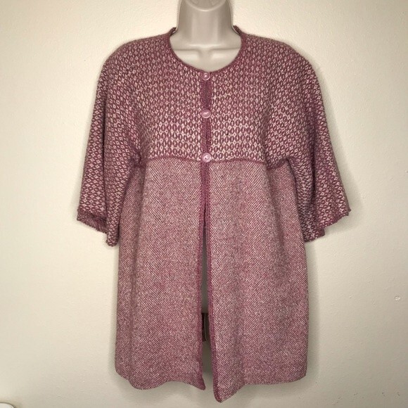 Handwoven By Harvey Fiber Art Three Button Cardigan Jacket Pink Cream Women Sm - Picture 13 of 13